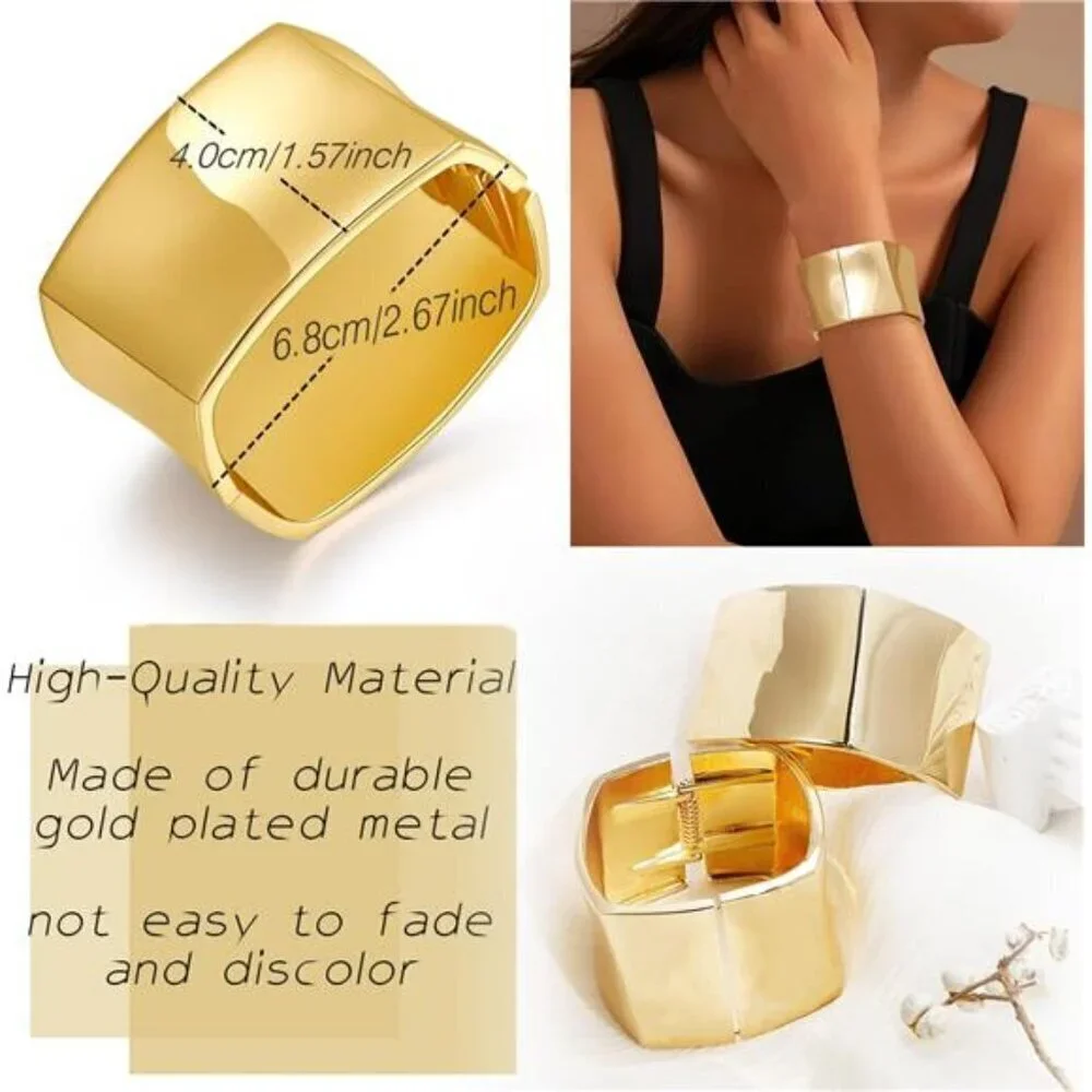 Bold Wide Gold Cuff Bracelet for Women – Statement Chunky, Durable Gold plate